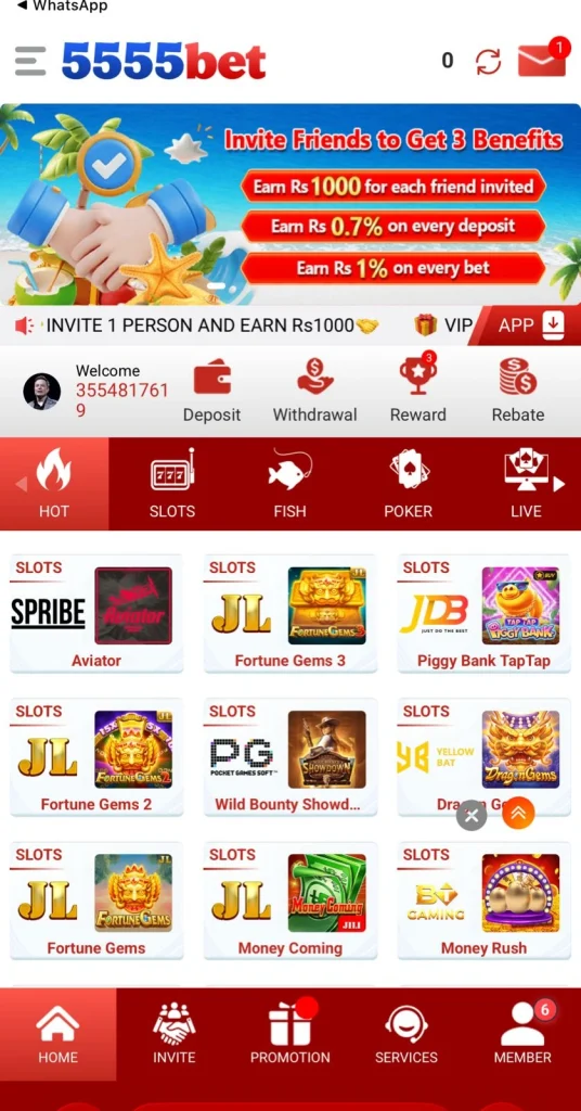 5555Bet Game Interface Screenshot