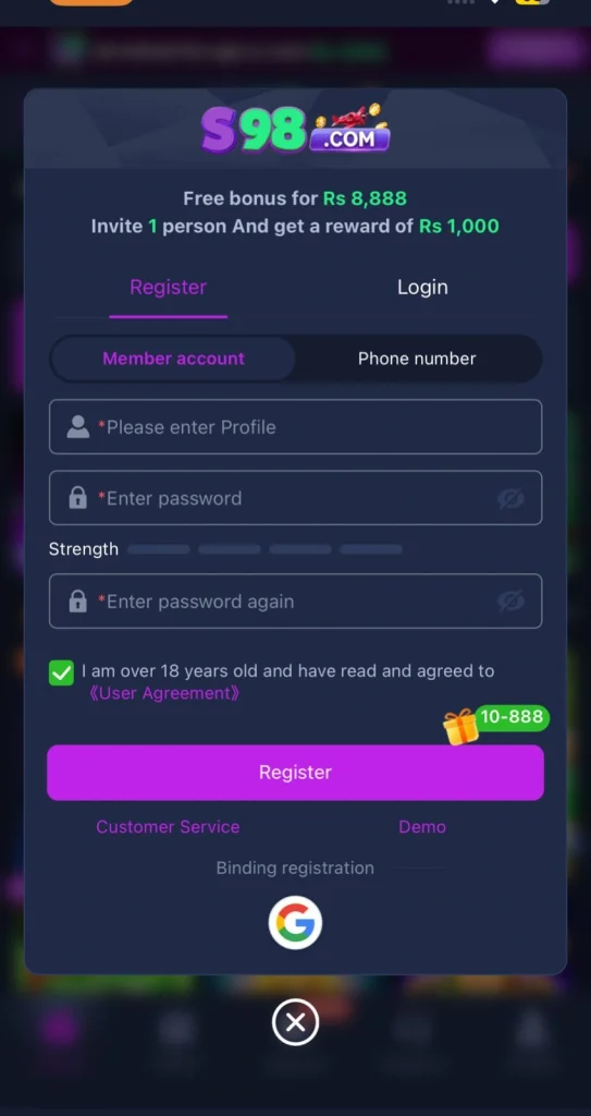 S98 Game Register