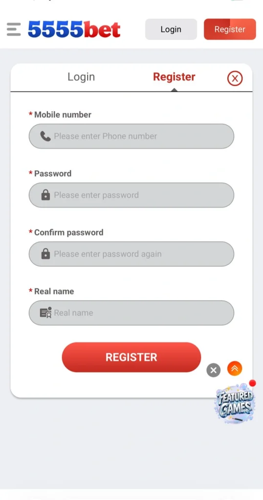 5555 bet Game Register