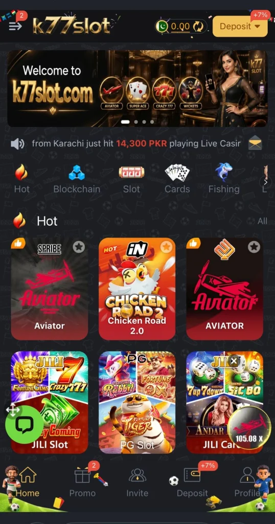 K77 Slot Game Interface Screenshot