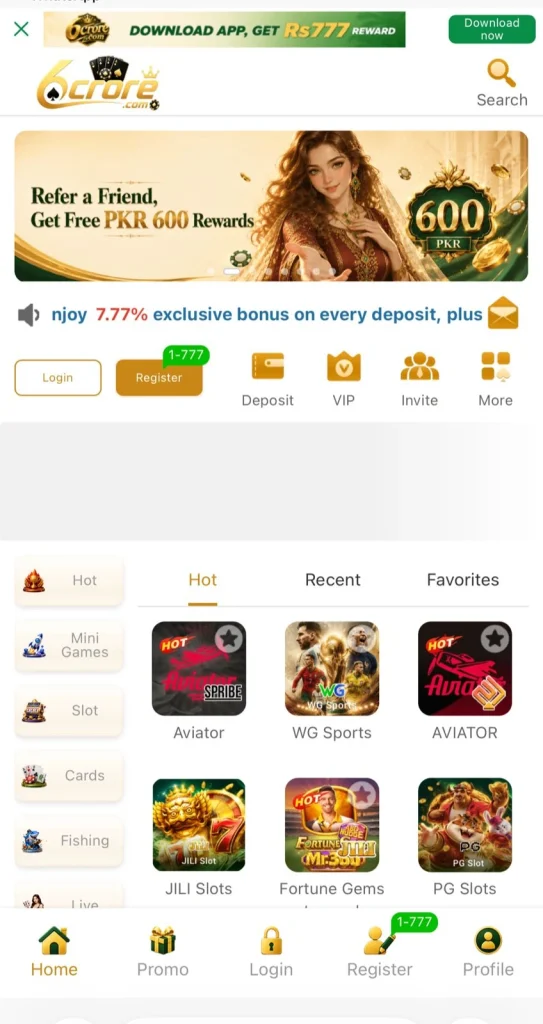 6Crore Game Interface Screenshot
