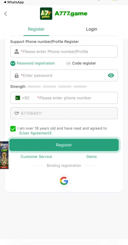 A777 Game Register