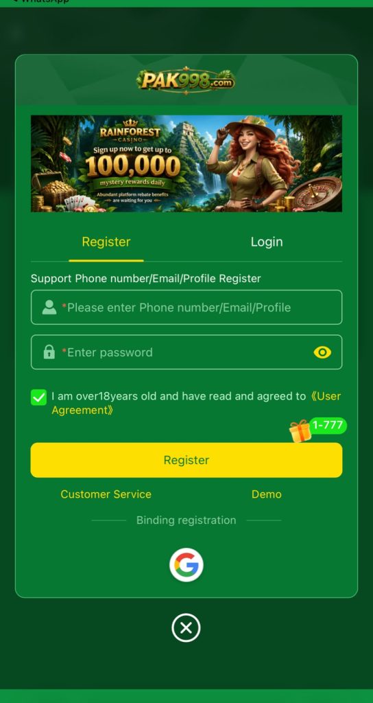 Y777 Game register